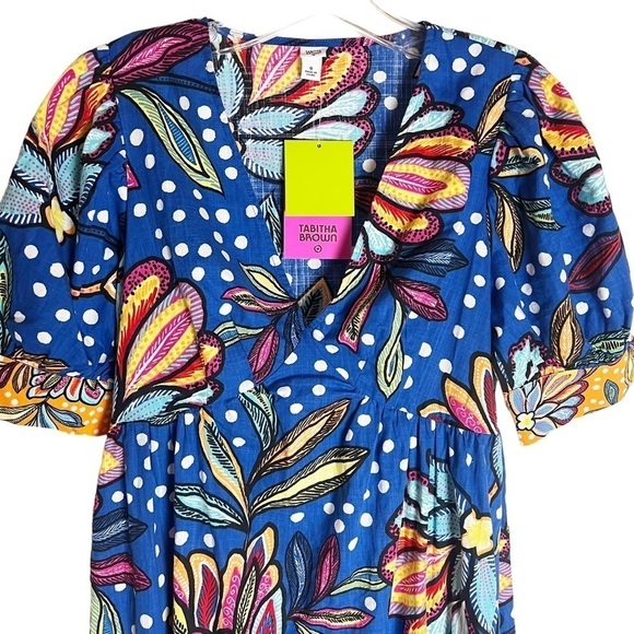 Tabitha Brown Blue Floral Polk Dot Maxi Dress Size Small - Picture 5 of 10